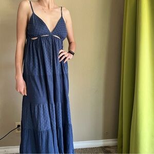 Blue Tiered Maxi Sundress with Adjustable Spaghetti Straps